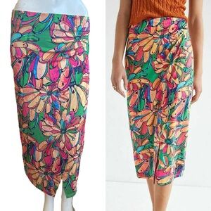 Anthropologie Farm Rio Getaway Tropical Banana Print Faux Wrap Midi Skirt Small
